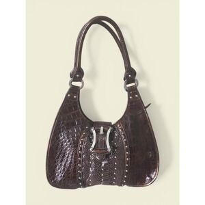 M.C. Shoulder Bag Hobo Women Large Brown Croc Snakeskin Studded Y2K McBling